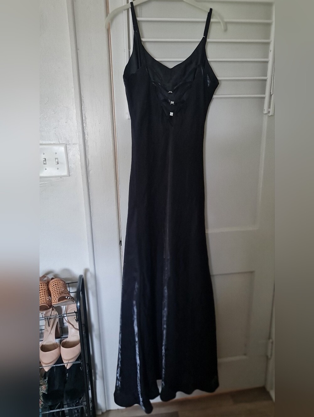 Vintage Black Satin Slip Dress with Spaghetti Straps